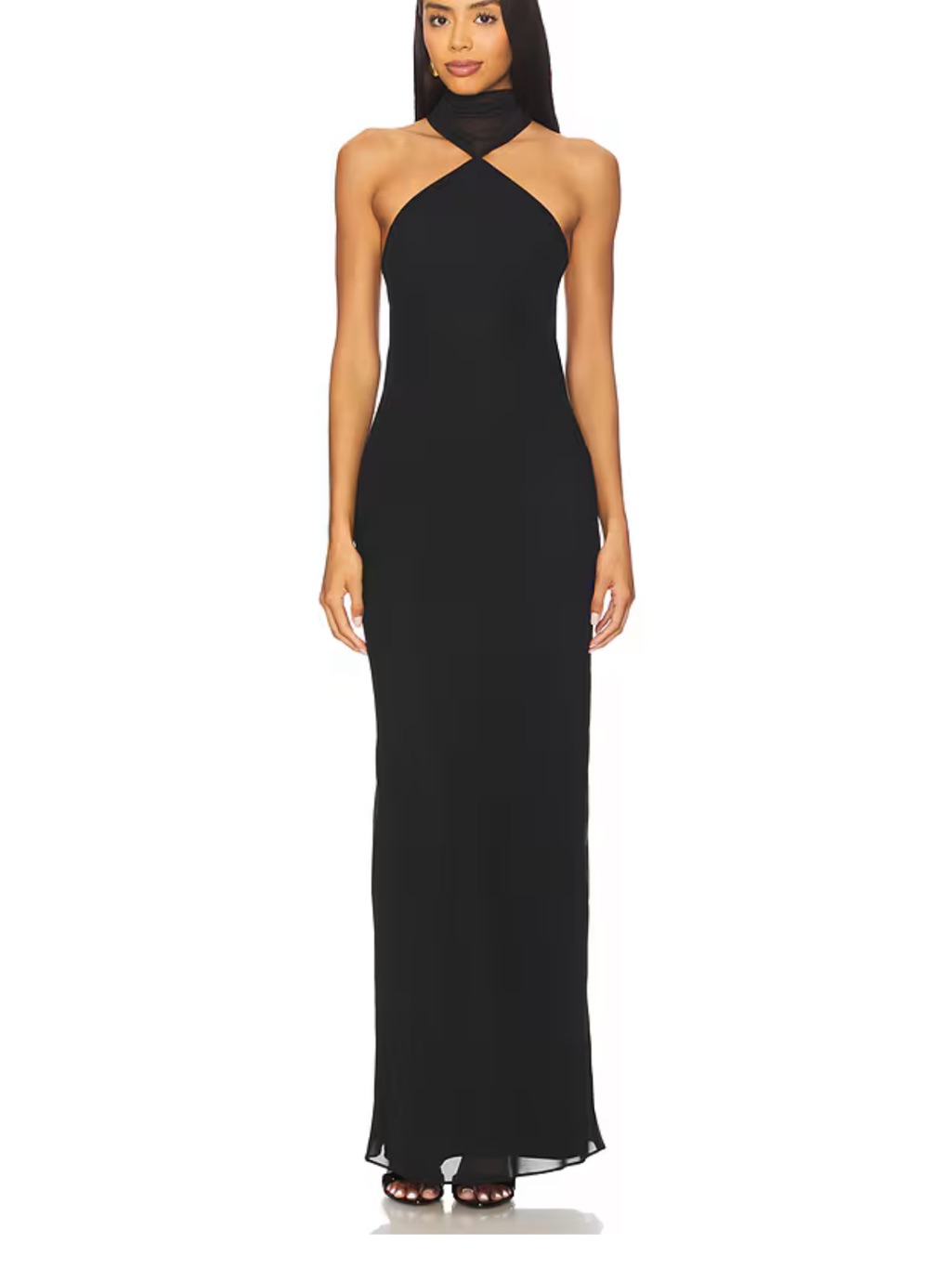 Amanda Uprichard Black Halter Maxi Dress With Neck Wrap